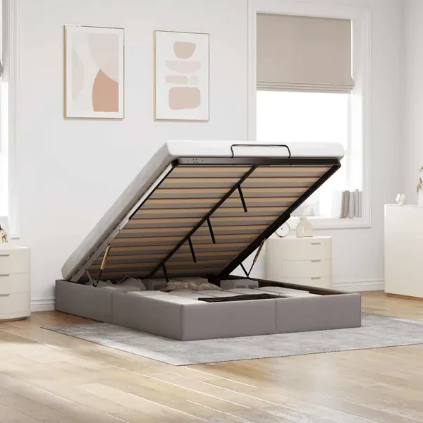 Cadre de lit ottoman sans matelas taupe 140x190 cm tissu