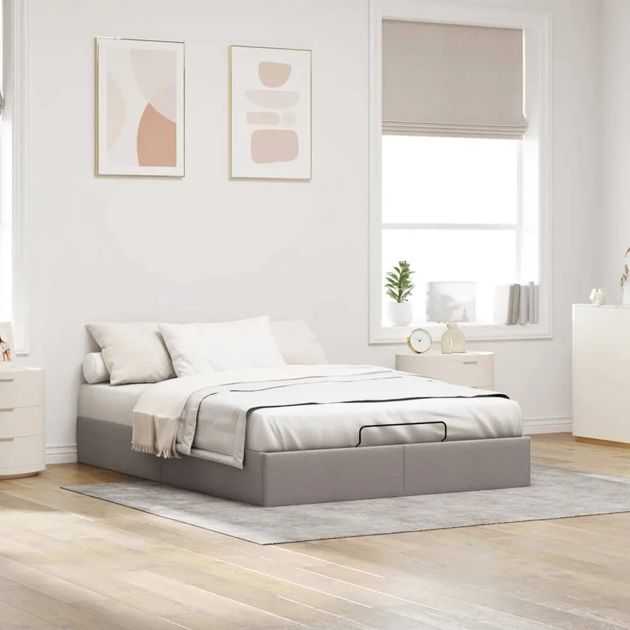 Cadre de lit ottoman sans matelas taupe 140x190 cm tissu - 3