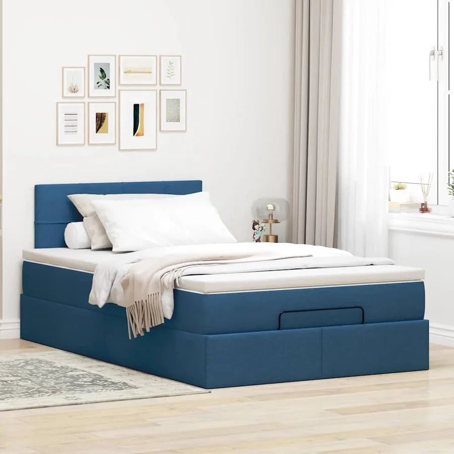 Lit ottoman avec matelas bleu 120x200 cm tissu - 3