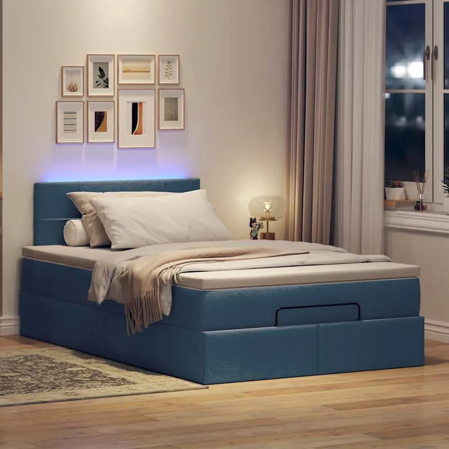 Lit ottoman avec matelas et LED Bleu 120x200 cm Tissu - 3
