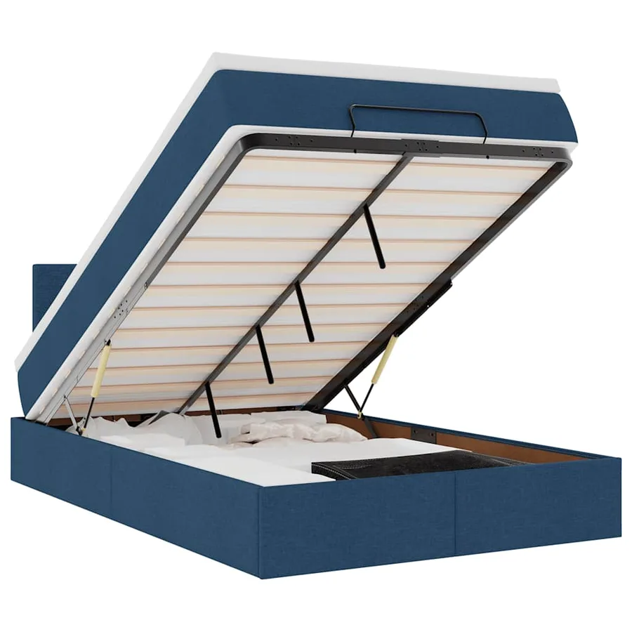 Lit ottoman avec matelas bleu 120x200 cm tissu - 2