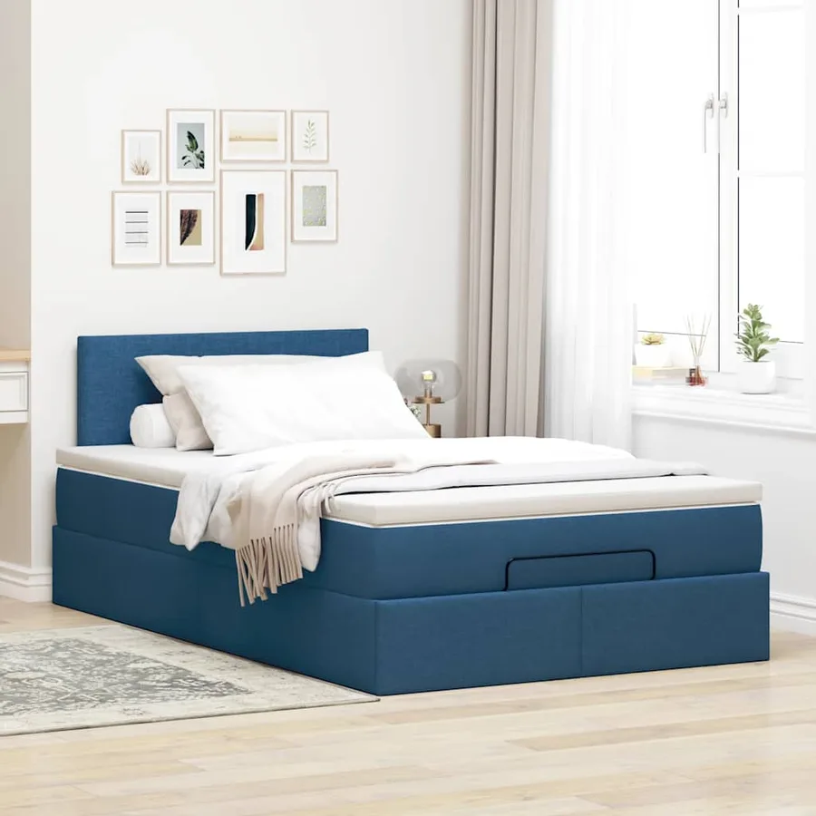 Lit ottoman avec matelas bleu 120x200 cm tissu - 3