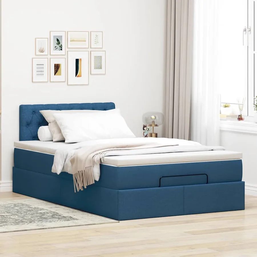 Lit ottoman avec matelas bleu 120x200 cm tissu - 3