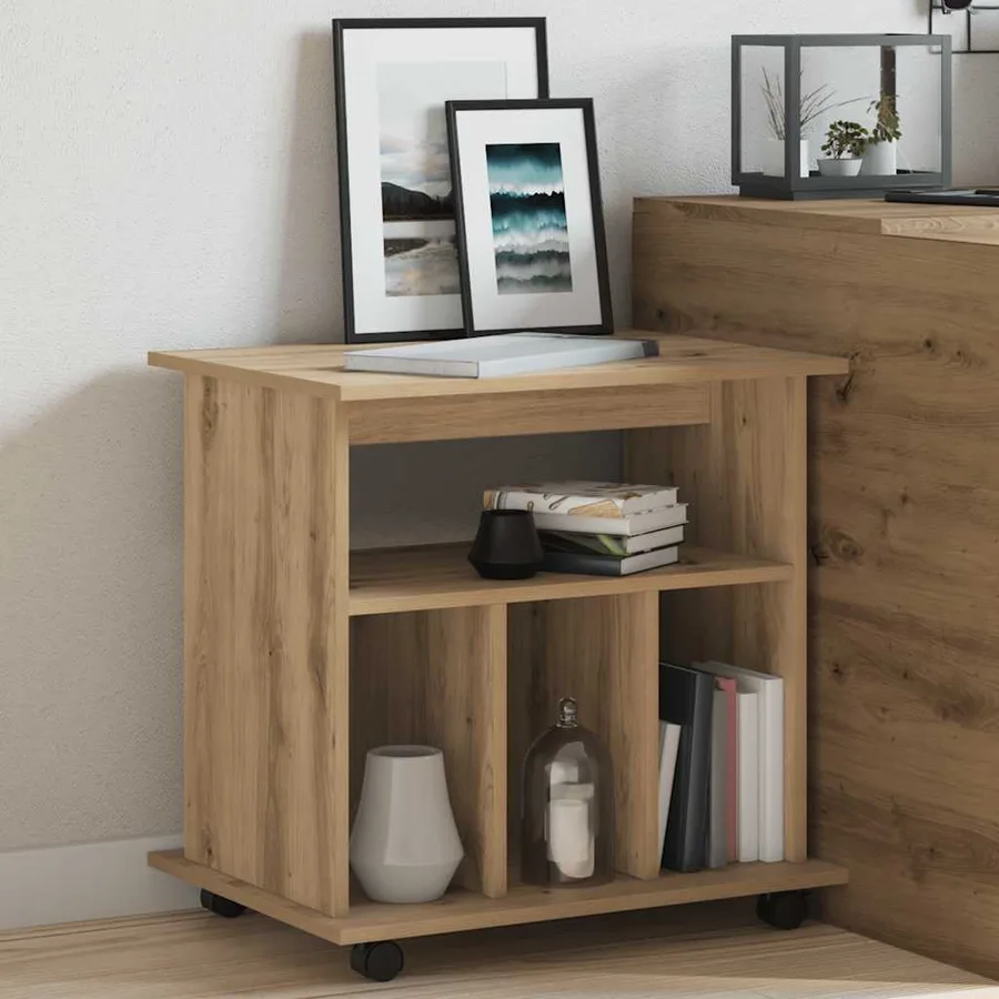 Armoire roulante chêne artisanal 60x45x60 cm bois d'ingénierie - 3