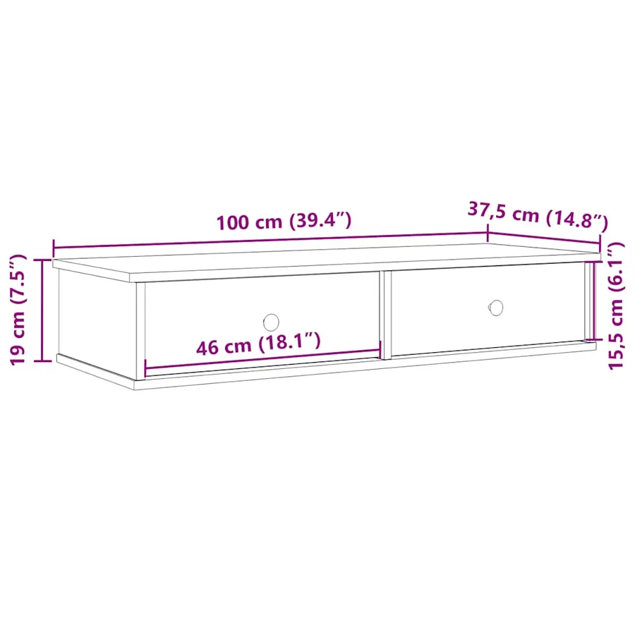 Étagère murale avec tiroirs vieux bois bois d'ingénierie - 11