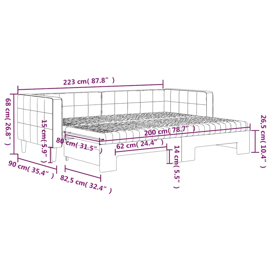 Lit de jour avec gigogne et matelas gris foncé 80x200cm velours - 12