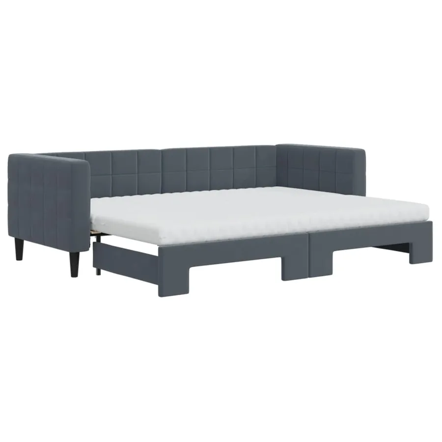 Lit de jour avec gigogne et matelas gris foncé 80x200cm velours - 2