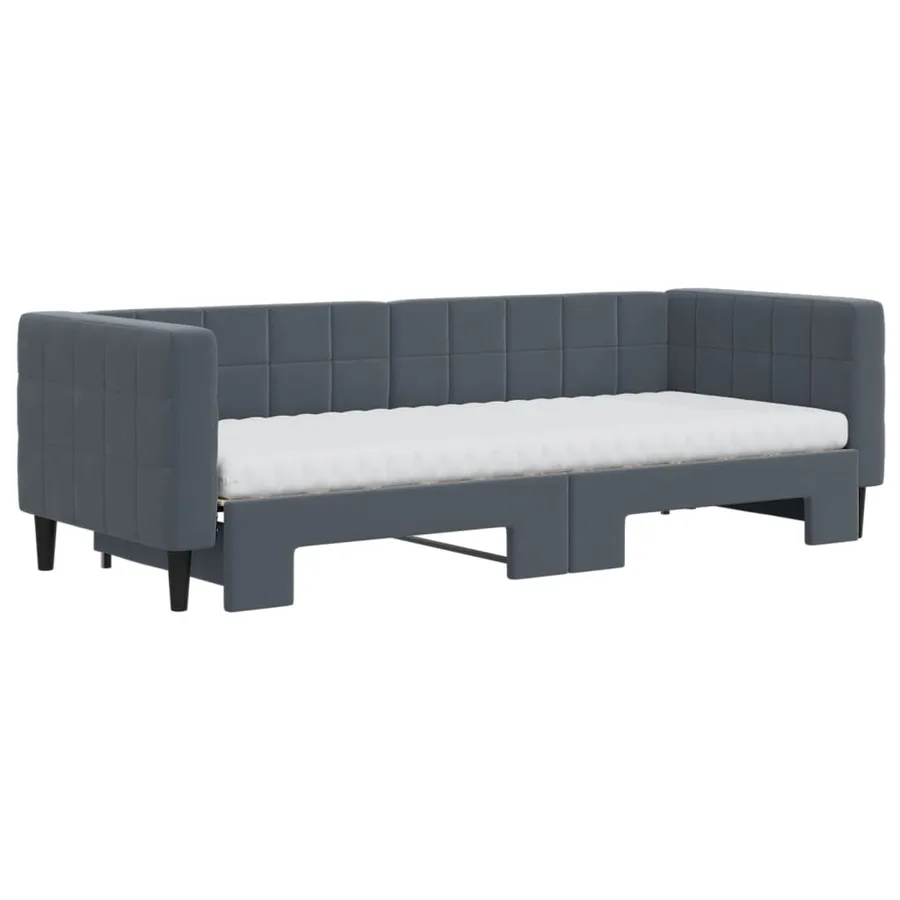 Lit de jour avec gigogne et matelas gris foncé 80x200cm velours - 3