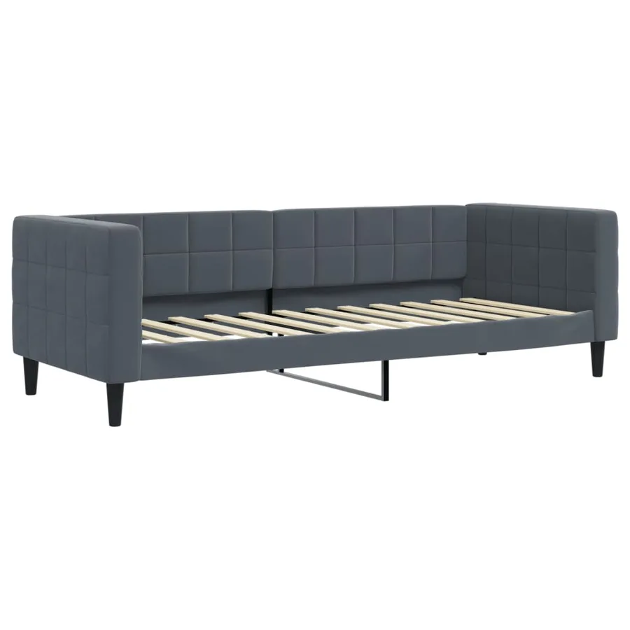 Lit de jour avec gigogne et matelas gris foncé 80x200cm velours - 4