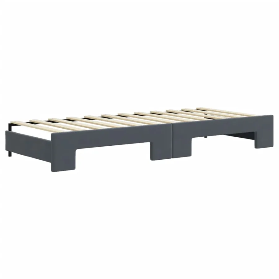 Lit de jour avec gigogne et matelas gris foncé 80x200cm velours - 5