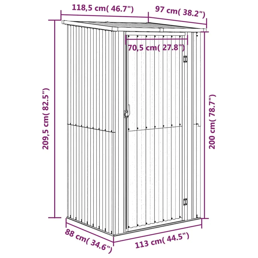Garden Shed Brown 118.5 x 97 x 209.5 cm Galvanised Steel - 8