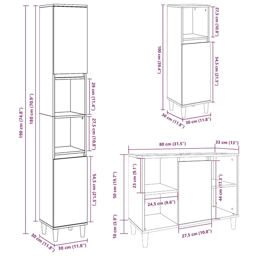 Ensemble de meubles de salle de bain 3 pcs gris béton - 11