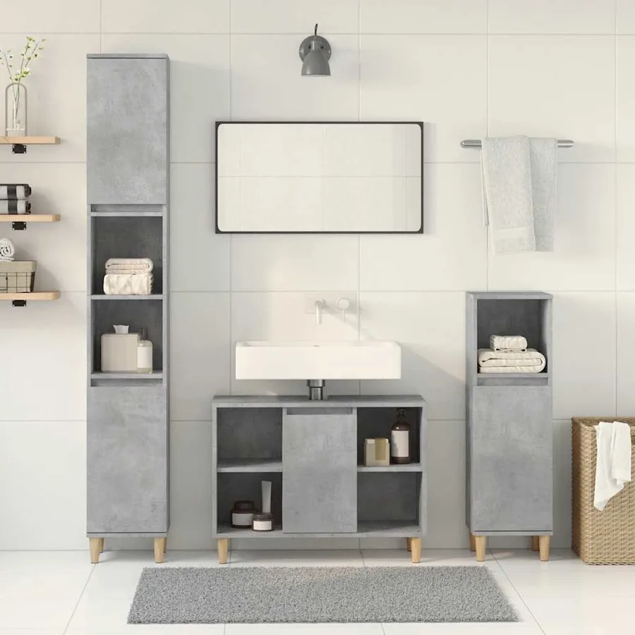 Ensemble de meubles de salle de bain 3 pcs gris béton - 3