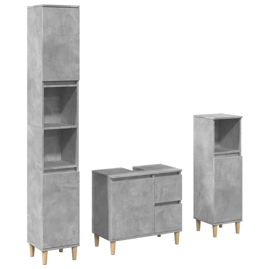 Ensemble de meubles de salle de bain 3 pcs gris béton - 2
