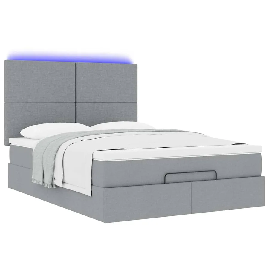 Cadre de lit ottoman et matelas gris clair 140x190 cm tissu - 6