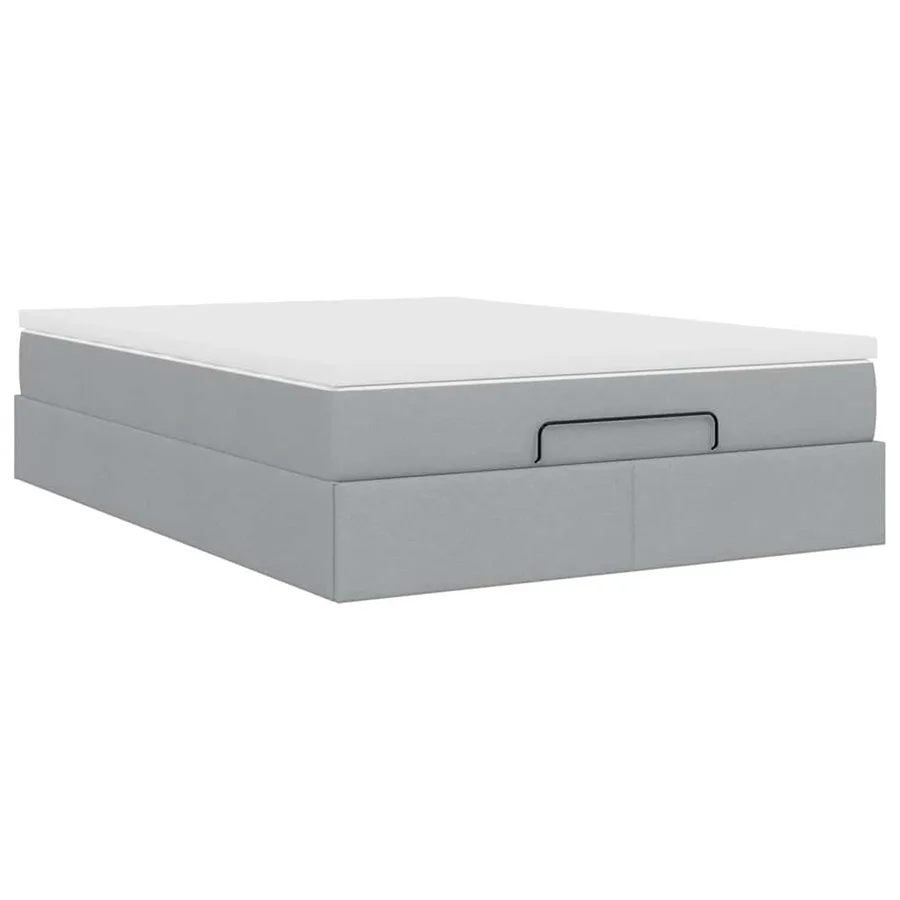 Cadre de lit ottoman et matelas gris clair 140x190 cm tissu - 10