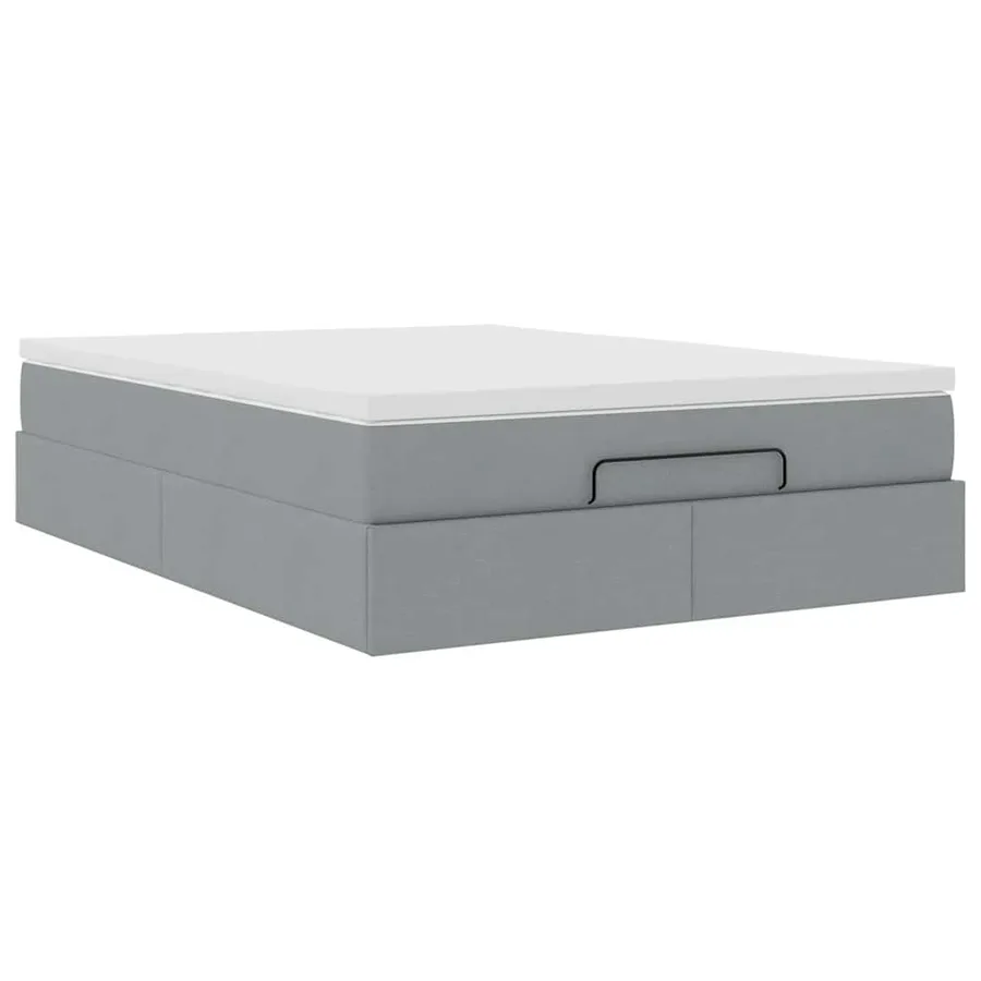 Cadre de lit ottoman et matelas gris clair 140x190 cm tissu - 6