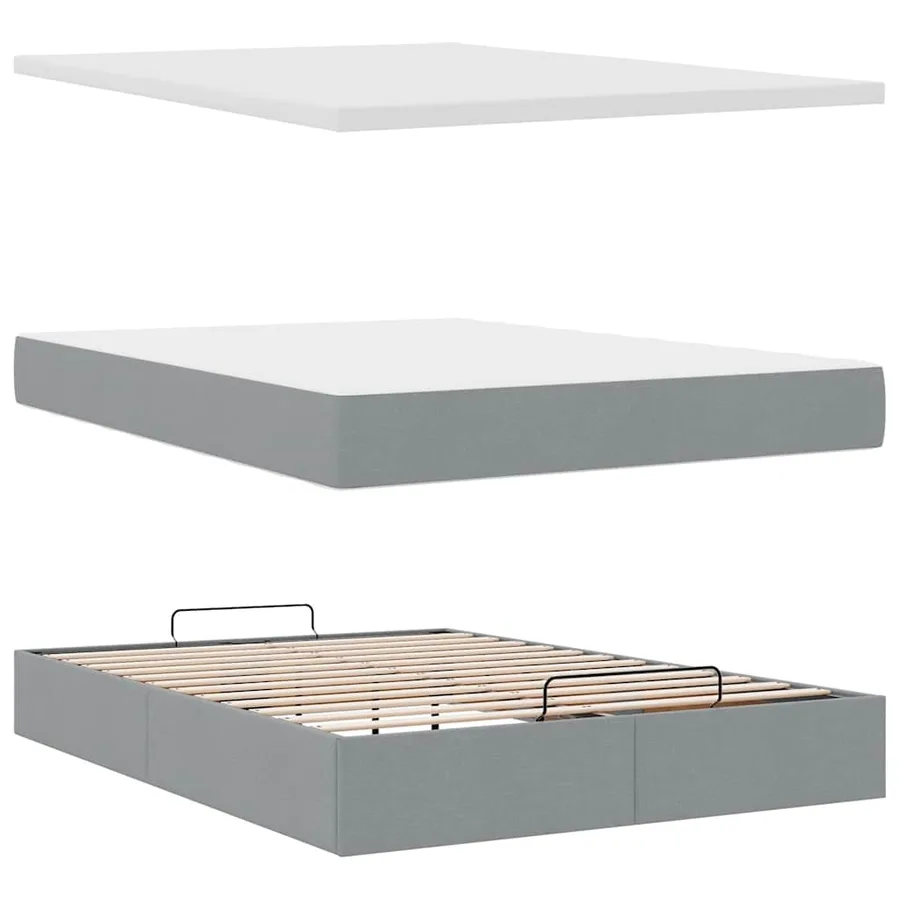 Cadre de lit ottoman et matelas gris clair 140x190 cm tissu - 8