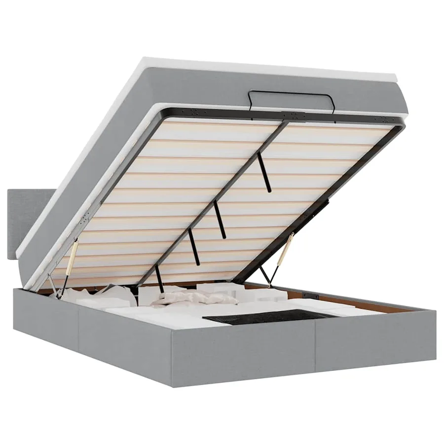 Lit ottoman avec matelas et LED gris clair 140x190 cm tissu - 2