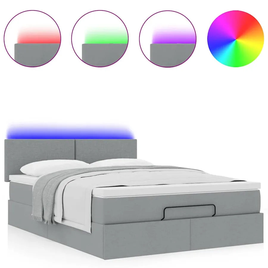 Lit ottoman avec matelas et LED gris clair 140x190 cm tissu - 5