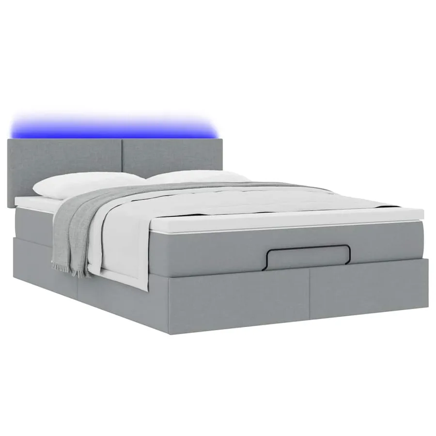 Lit ottoman avec matelas et LED gris clair 140x190 cm tissu - 6
