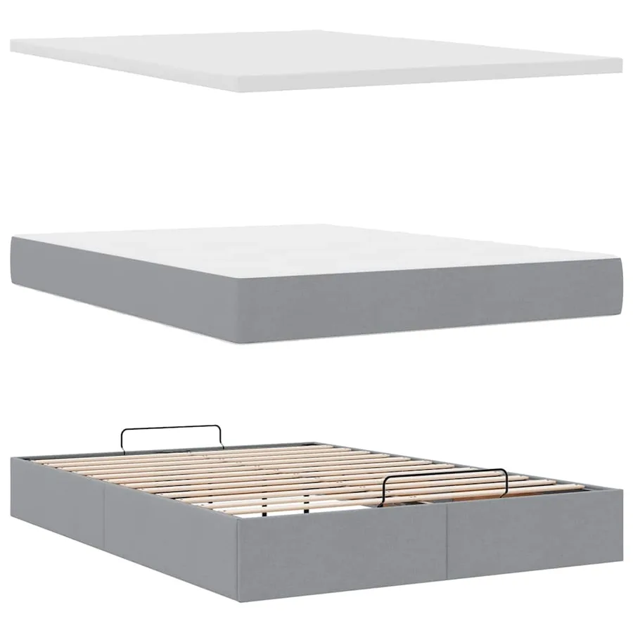 Lit ottoman avec matelas et LED gris clair 140x190 cm tissu - 9