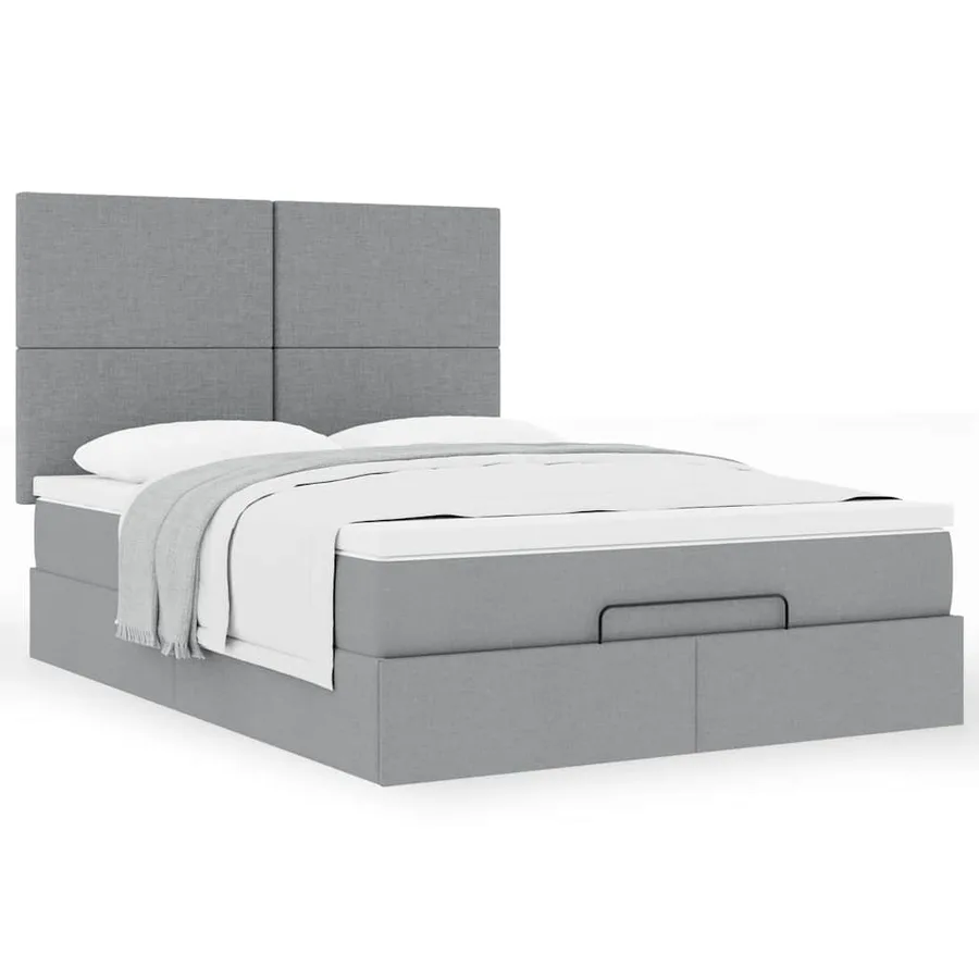 Cadre de lit ottoman et matelas gris clair 140x190 cm tissu - 4