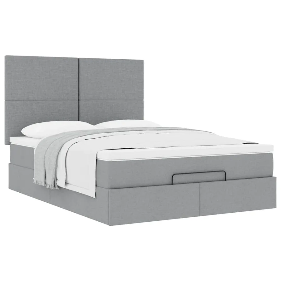Cadre de lit ottoman et matelas gris clair 140x190 cm tissu - 5