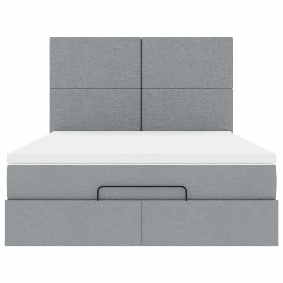 Cadre de lit ottoman et matelas gris clair 140x190 cm tissu - 7