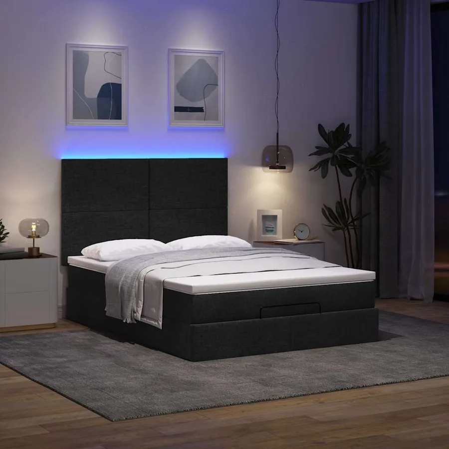Cadre de lit ottoman avec matelas noir 140x190 cm tissu - 3