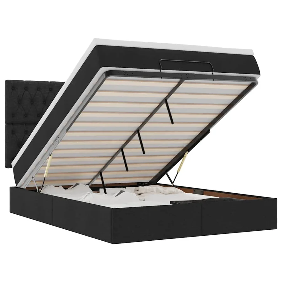Cadre de lit ottoman avec matelas noir 140x190 cm tissu - 2