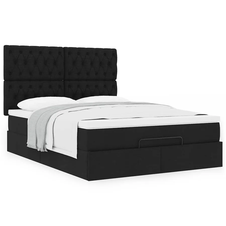 Cadre de lit ottoman avec matelas noir 140x190 cm tissu - 4