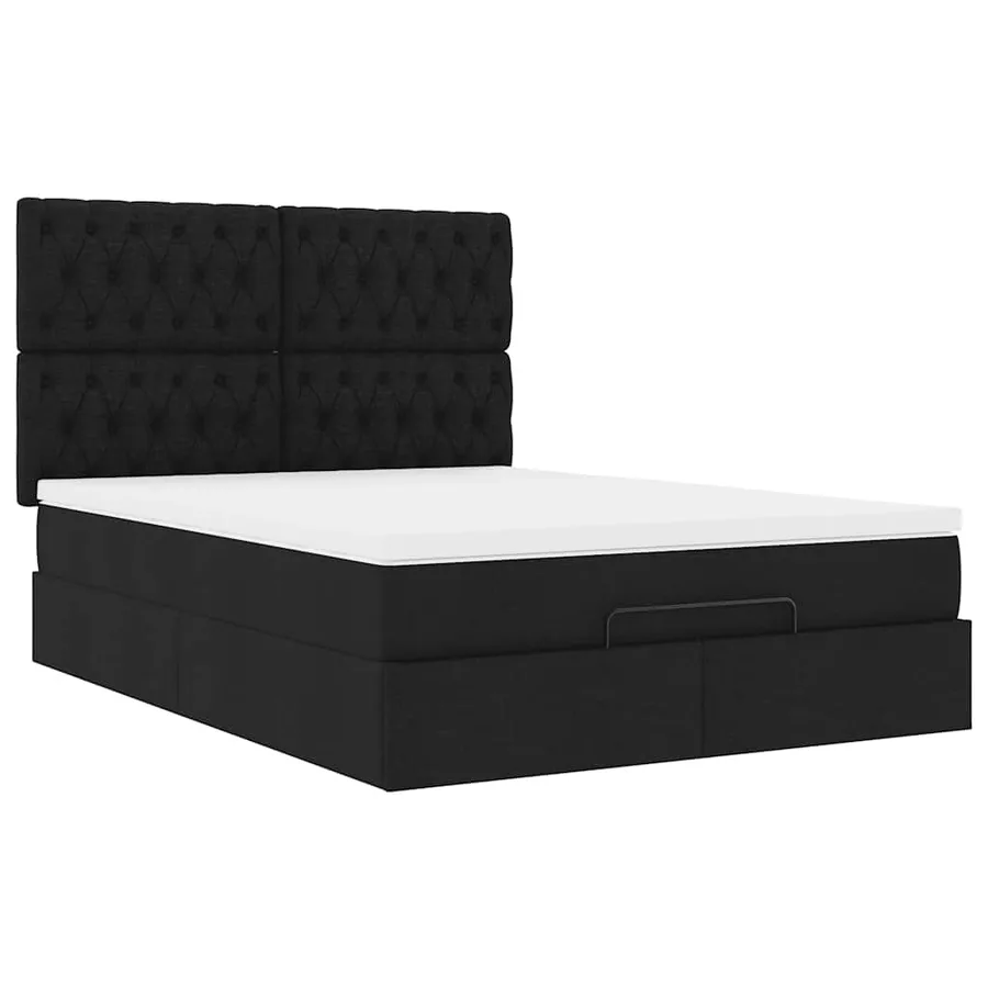Cadre de lit ottoman avec matelas noir 140x190 cm tissu - 6