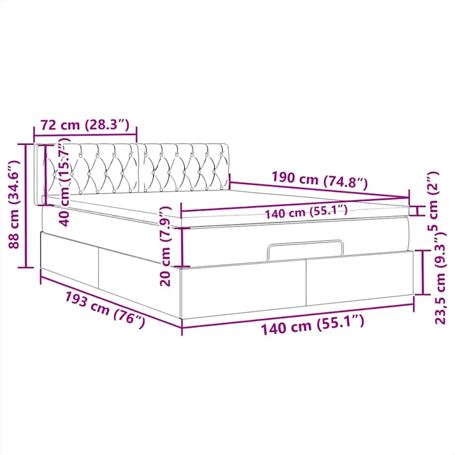 Lit ottoman avec matelas et LED noir 140x190 cm tissu - 18
