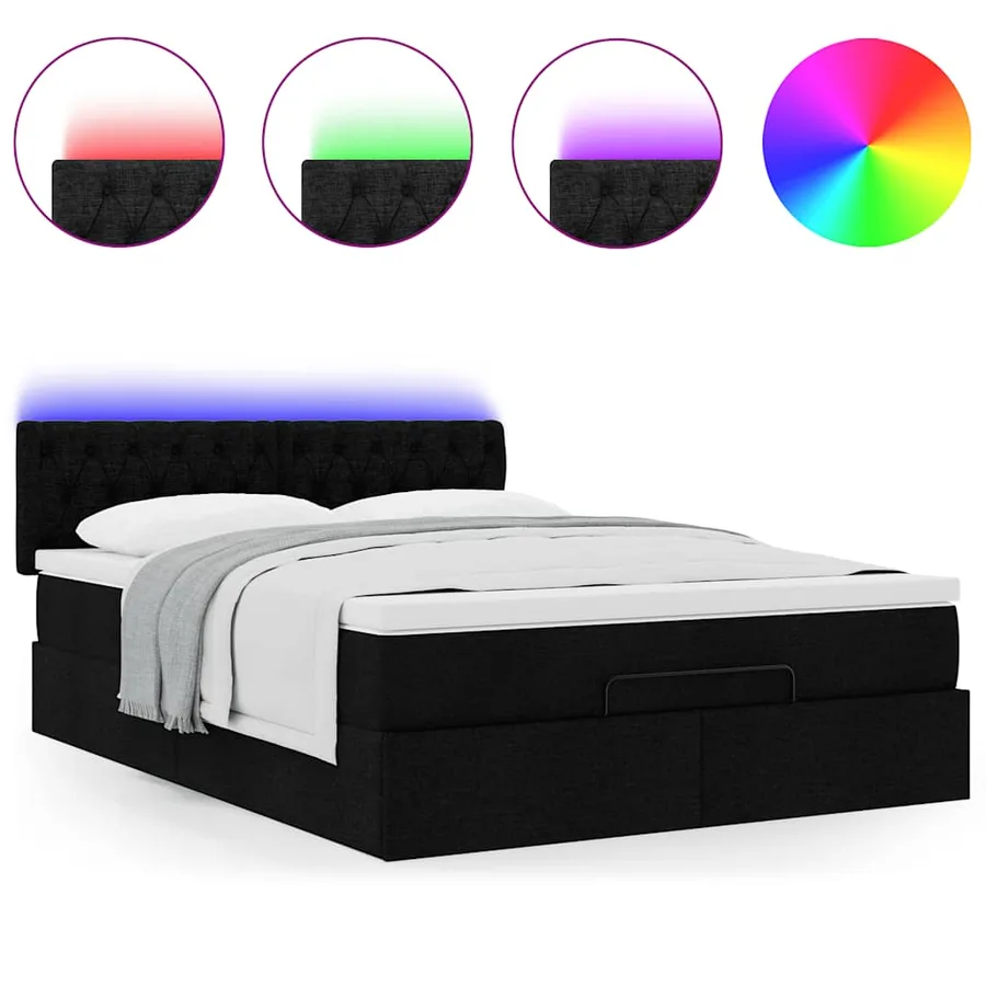 Lit ottoman avec matelas et LED noir 140x190 cm tissu - 5