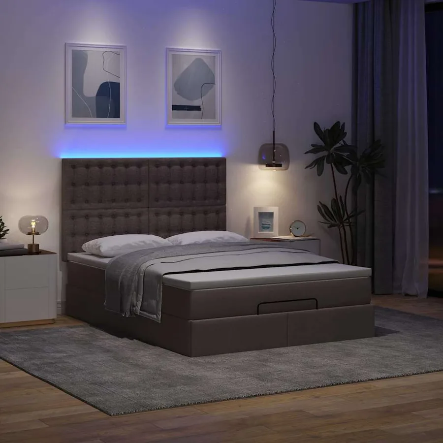 Cadre de lit ottoman avec matelas marron foncé 140x190 cm tissu - 3