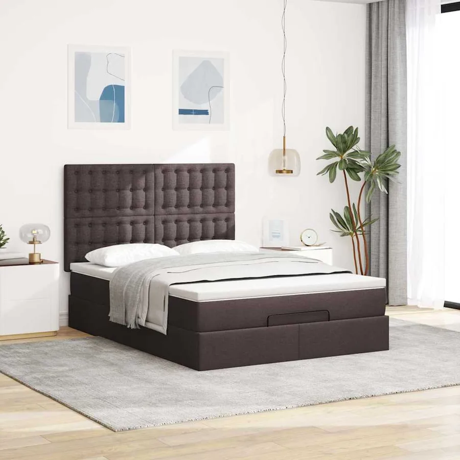 Cadre de lit ottoman avec matelas marron foncé 140x190 cm tissu - 4