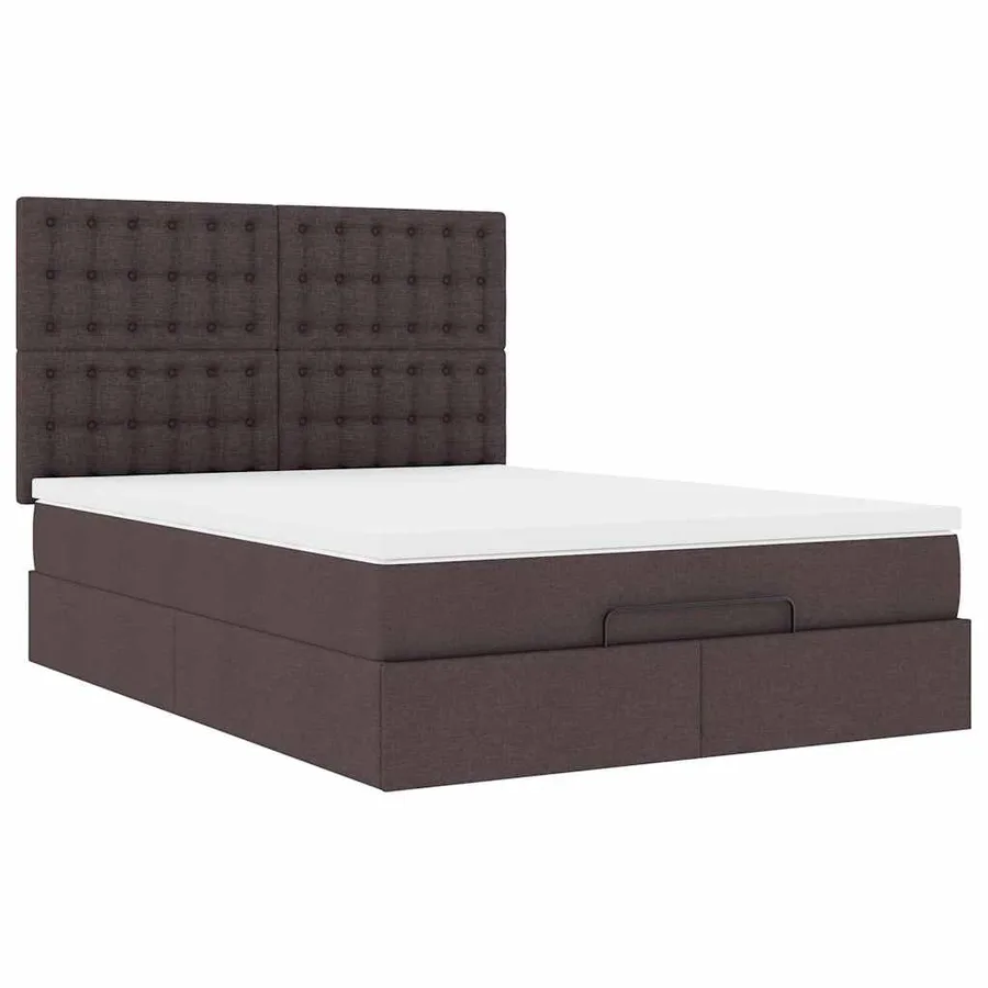 Cadre de lit ottoman avec matelas marron foncé 140x190 cm tissu - 7