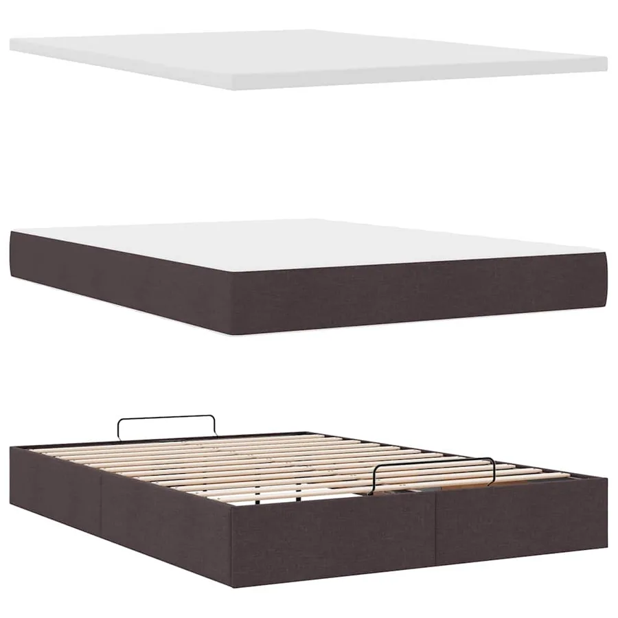 Cadre de lit ottoman avec matelas marron foncé 140x190 cm tissu - 9