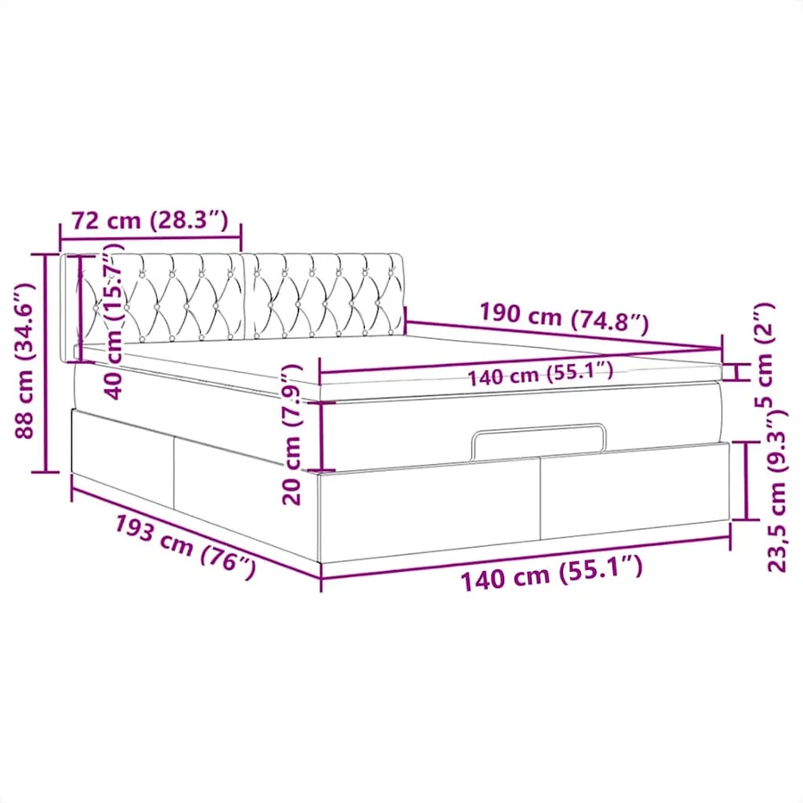 Lit ottoman avec matelas et LED taupe 140x190 cm tissu - 18