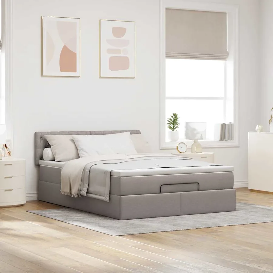Lit ottoman avec matelas et LED taupe 140x190 cm tissu - 4