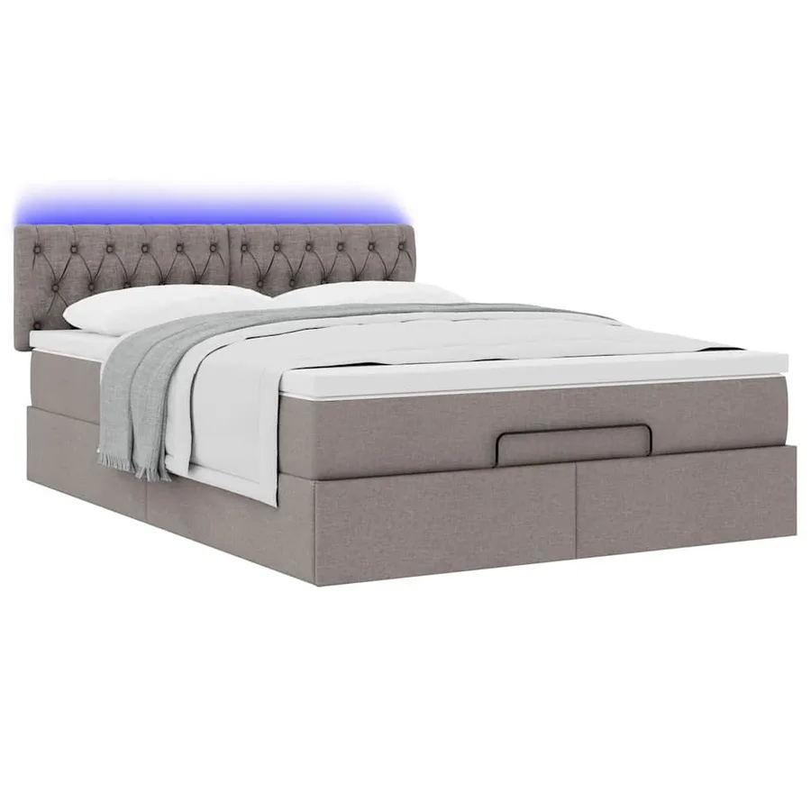 Lit ottoman avec matelas et LED taupe 140x190 cm tissu - 6
