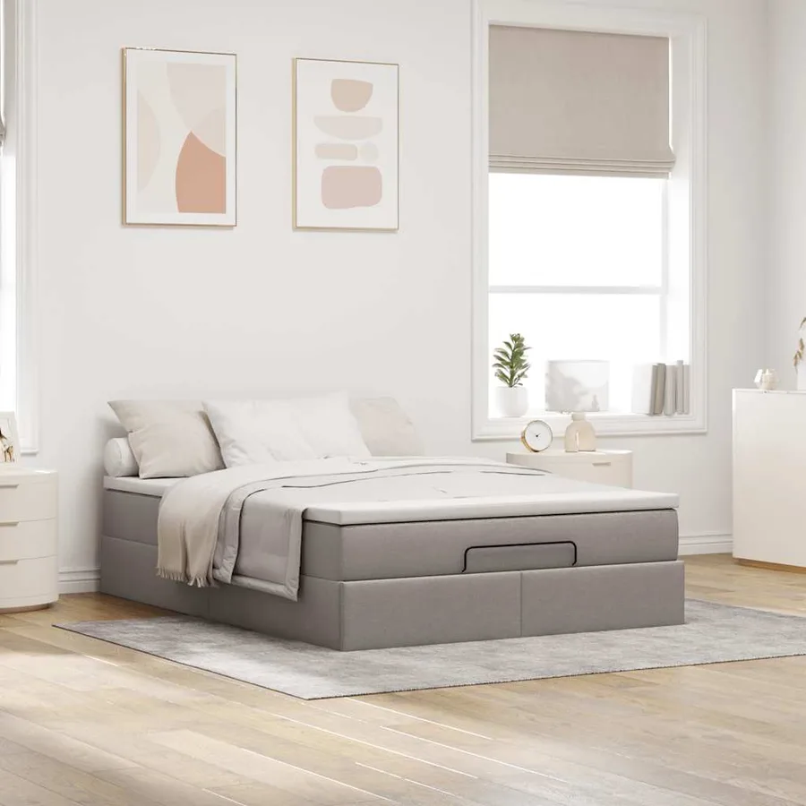 Cadre de lit ottoman avec matelas taupe 140x190 cm tissu - 3