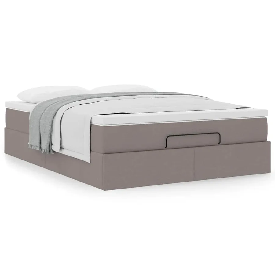 Cadre de lit ottoman avec matelas taupe 140x190 cm tissu - 4