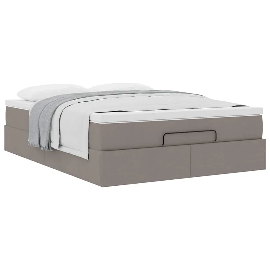 Cadre de lit ottoman avec matelas taupe 140x190 cm tissu - 5