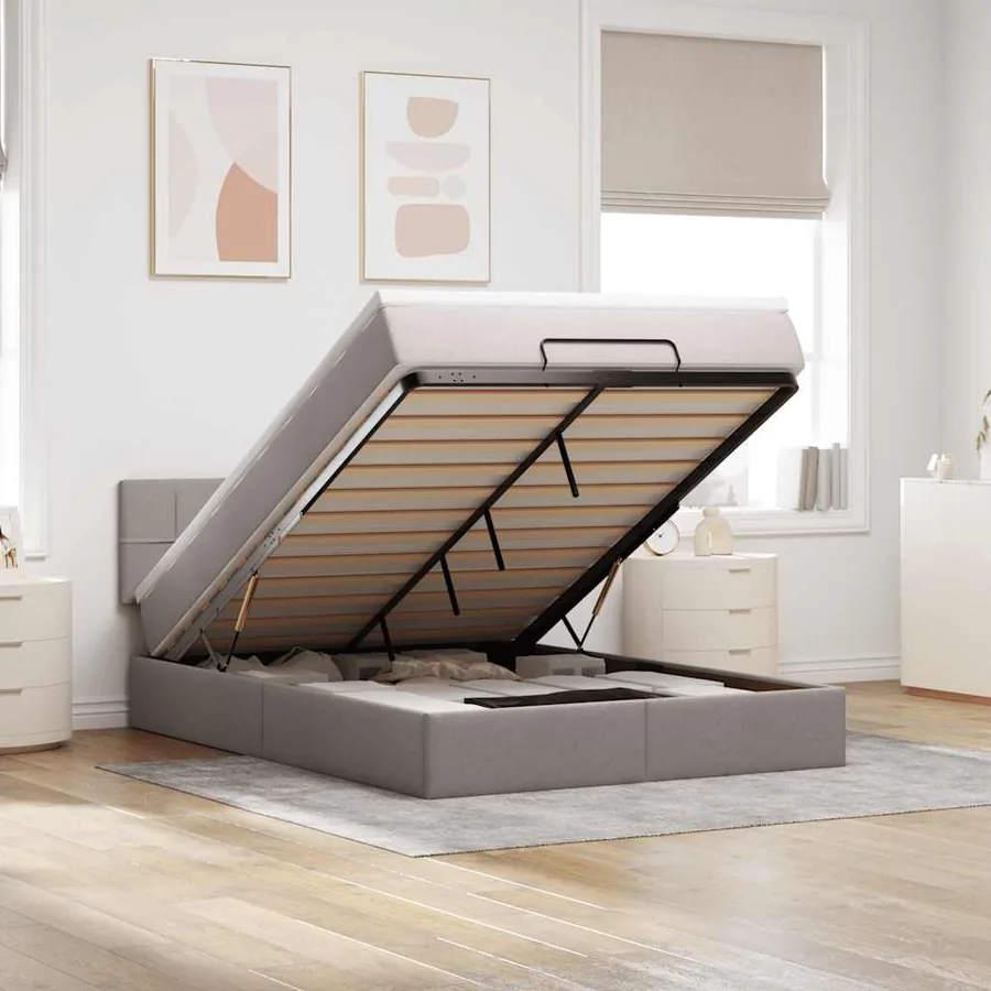 Lit ottoman avec matelas taupe 140x190 cm tissu