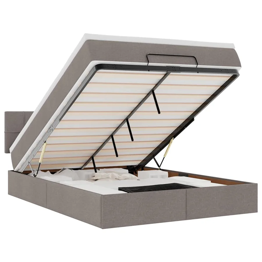Lit ottoman avec matelas taupe 140x190 cm tissu - 2