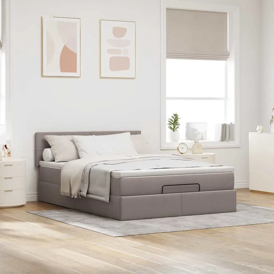 Lit ottoman avec matelas taupe 140x190 cm tissu - 3