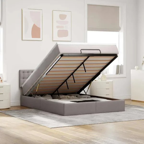 Lit ottoman avec matelas et LED taupe 140x190 cm tissu