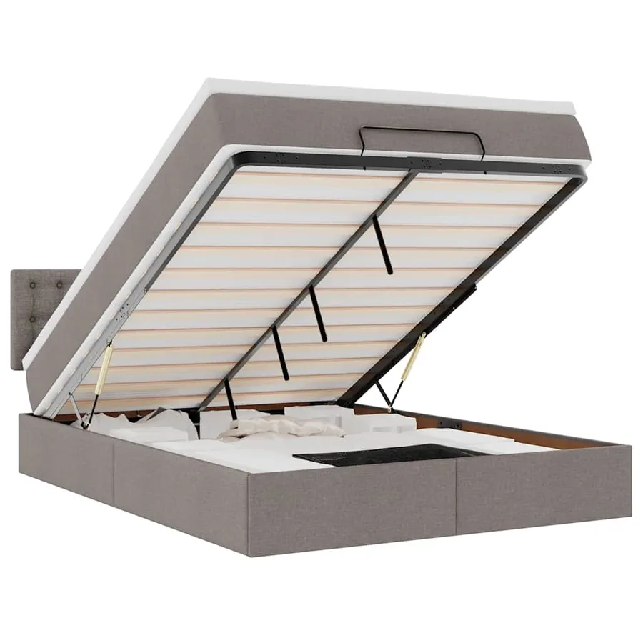 Lit ottoman avec matelas et LED taupe 140x190 cm tissu - 2